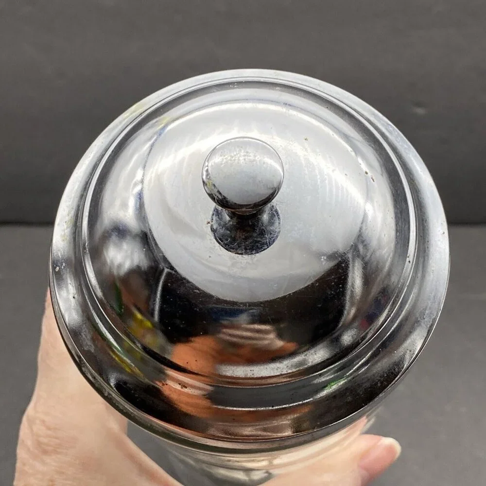 VTG 1992 Coca-Cola Glass Straw Dispenser Jar Chrome Lid Soda Fountain Diner Coke